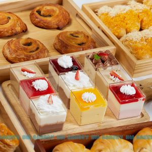 Cup vuông mousse dâu/chanh dây/việt quất/ choco/cà phê/tiramisu 3cm