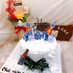 Bánh kem tone trắng cắm bia Tiger - N8